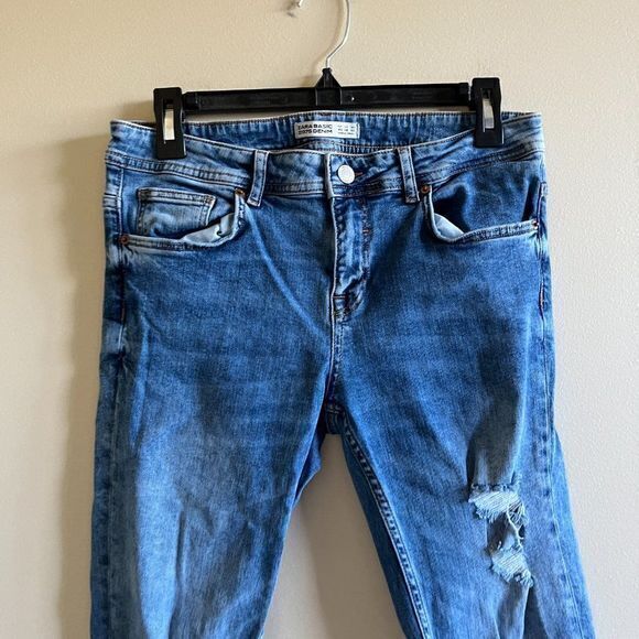 ZARA MID-RISE JEANS WITH‎ RIPPED HEMS CROPPED SKINNY DENIM WOMENS SIZE 8 … - Picture 3 of 9